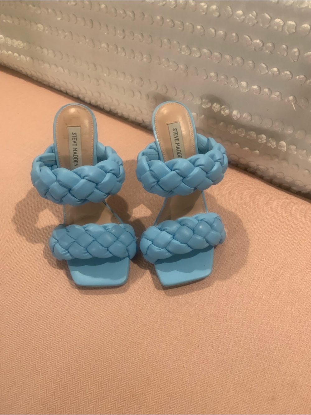 Steve Madden Powder Blue Braided Double-Strap Heeled Sandals
